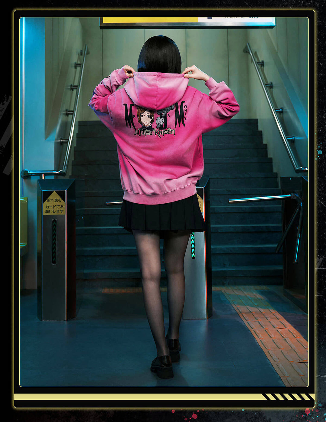 MEDM × Jujutsu Kaisen Washed Character Print Embroidered Zip Up Hoodie | Face 3 Face