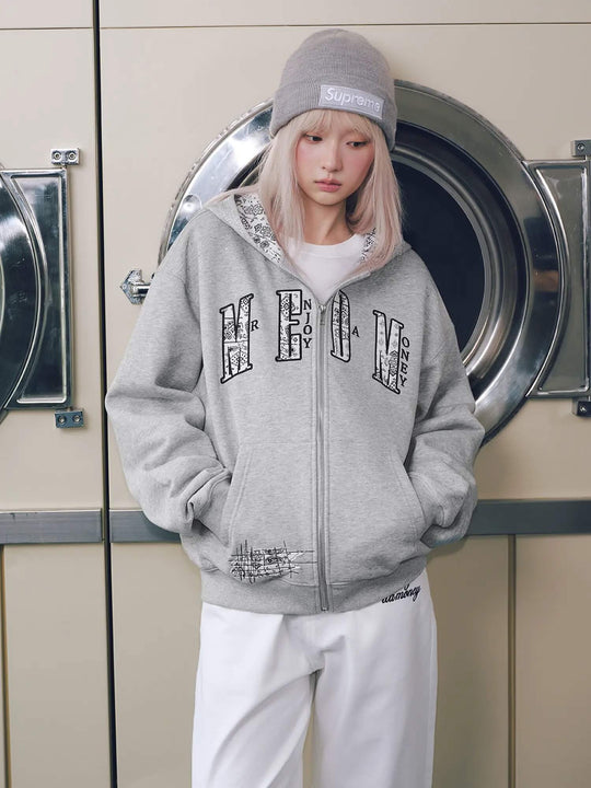 MEDM Paisley Hood Lining Rhinestone Embellished Zip Up Hoodie | Face 3 Face