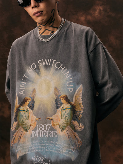 1807 Mirror Angel White Ink Direct Print Long Sleeve Tee | Face 3 Face