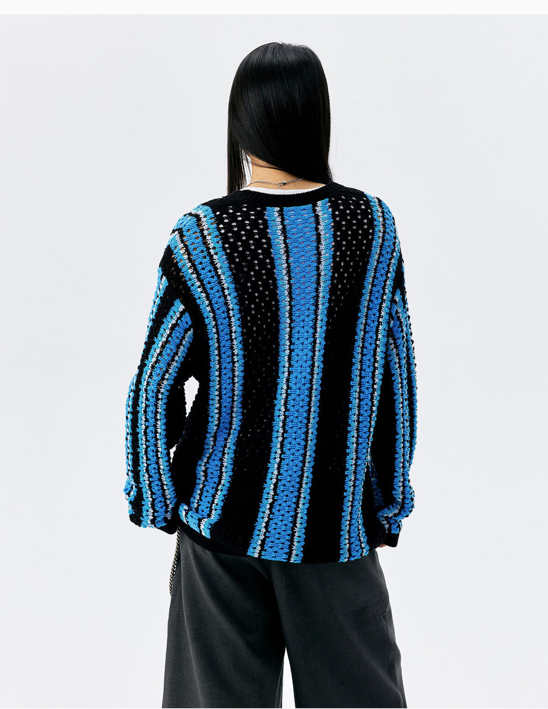 MEDM Multi Color Striped Open Knit Sweater | Face 3 Face