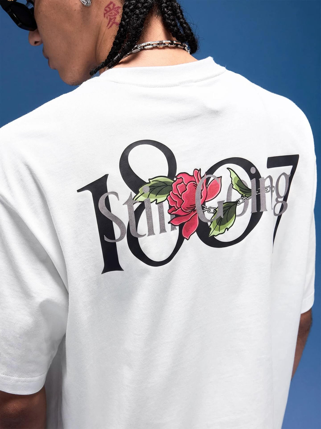 1807 Rose Logo Print Embroidered Short Sleeve Tee | Face 3 Face