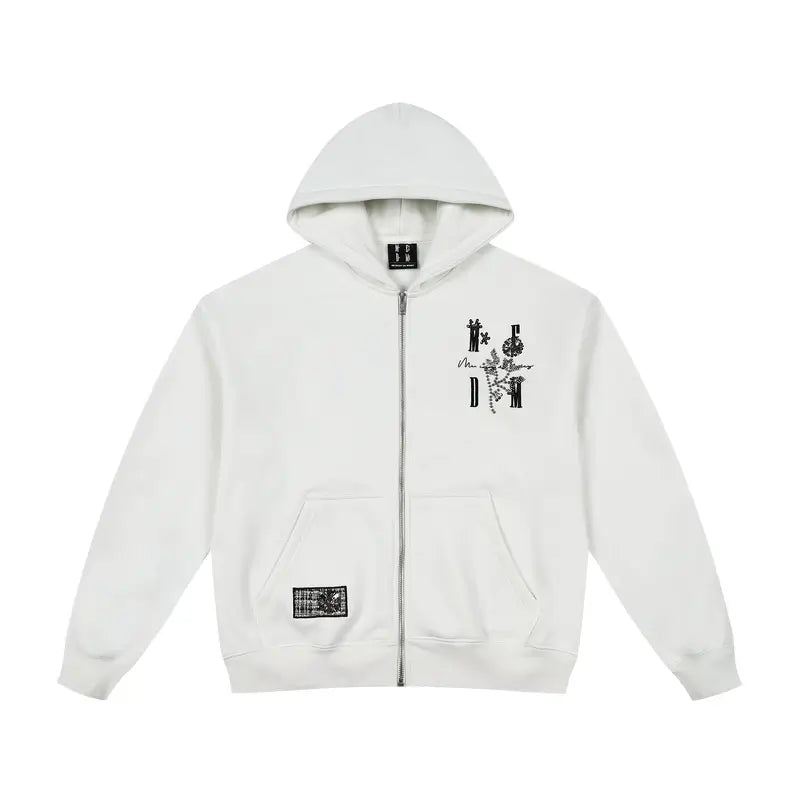 MEDM Beaded Flower Embellished Zip Up Hoodie | Face 3 Face