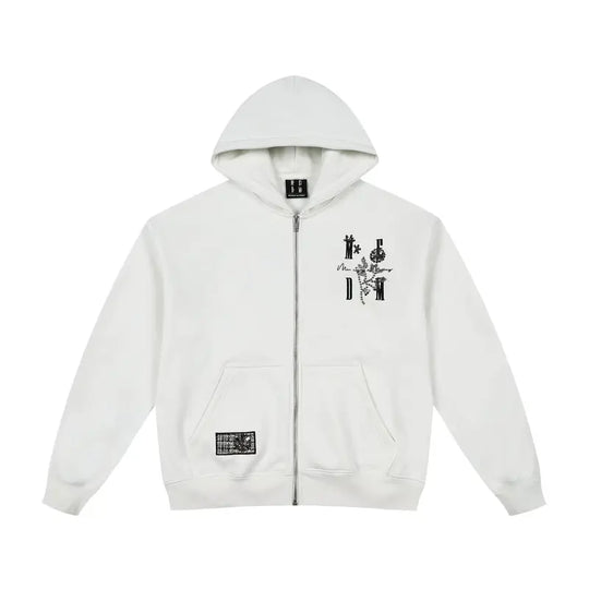 MEDM Beaded Flower Embellished Zip Up Hoodie | Face 3 Face