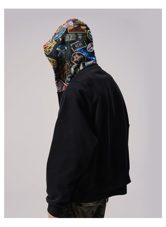 Remedy Badge Print Hood Zip Up Hoodie | Face 3 Face