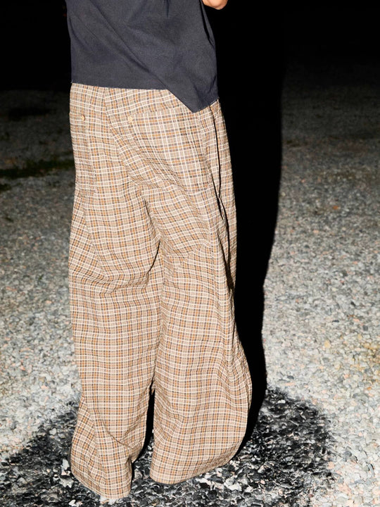 LIBERAFIT Plaid Seersucker Baggy Suit Pants | Face 3 Face