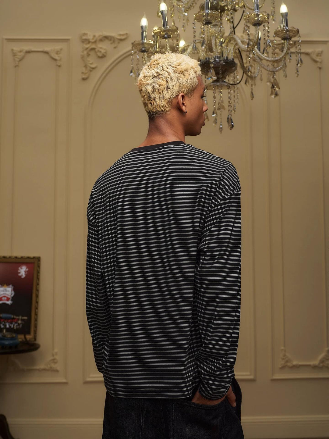 YADcrew Vintage Lion Print Striped Long Sleeve Tee | Face 3 Face