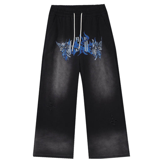 MEDM Skeleton Angel Graphic Print Washed Baggy Sweatpants | Face 3 Face