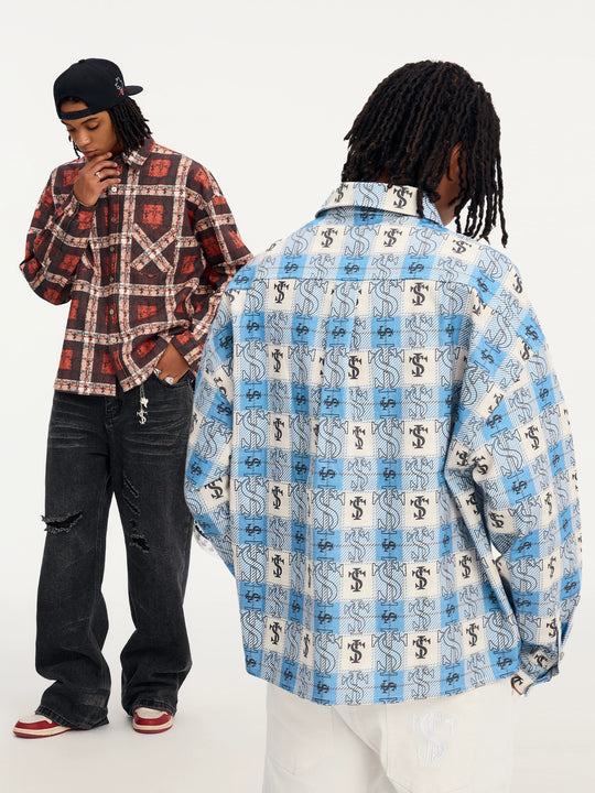 Small Town Kid Cross Logo Original Plaid Full-Print Long Sleeve Shirt | Face 3 Face