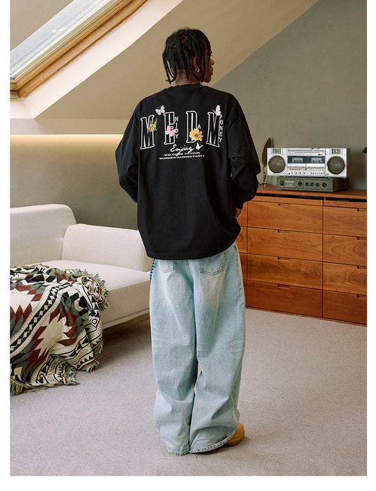 MEDM Butterfly Flower Embroidered Long Sleeve Tee | Face 3 Face