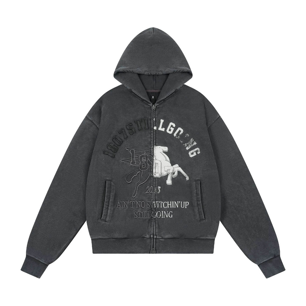 1807 Pegasus Wash Fade Zip Up Hoodie | Face 3 Face