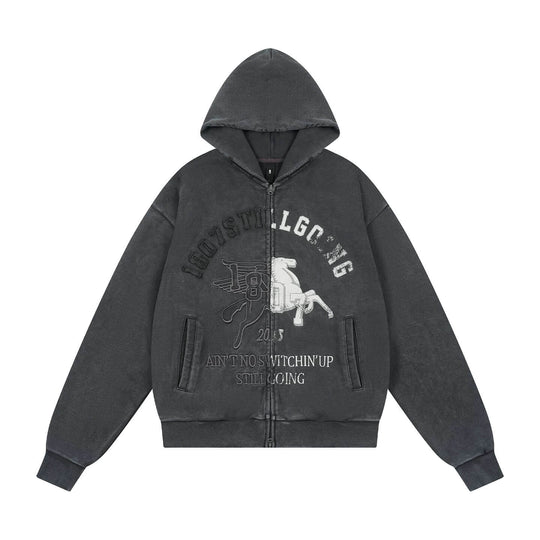 1807 Pegasus Wash Fade Zip Up Hoodie | Face 3 Face