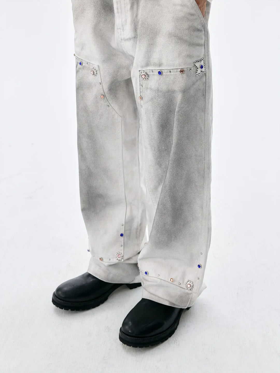 MEDM Gemstone Studded Double Knee Washed Jeans | Face 3 Face