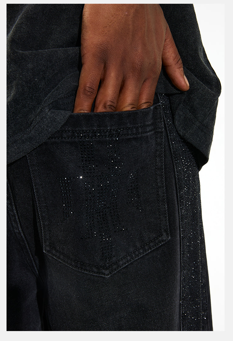 DICETINY Rhinestone Starry Side Stitching Jeans | Face 3 Face