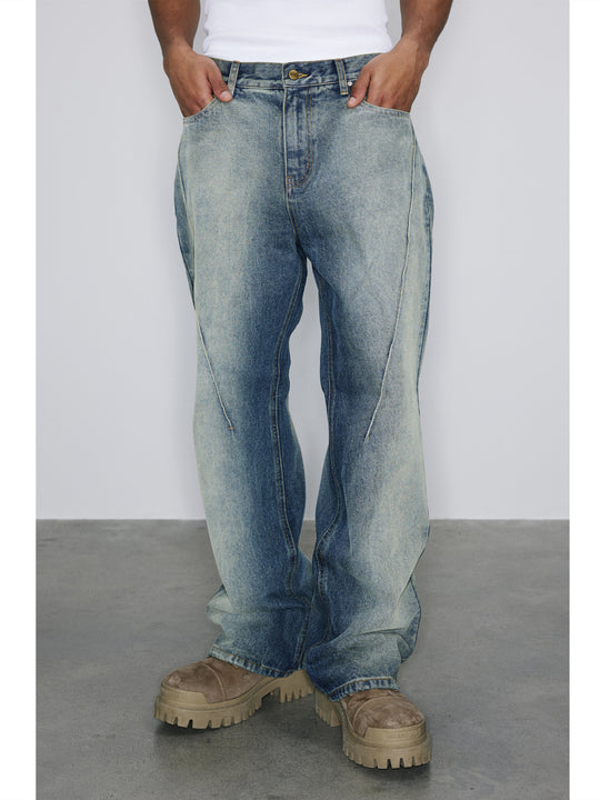 NOVACAM Heavy Washed Gradient Mud Dyed Stitched Flared Jeans | Face 3 Face