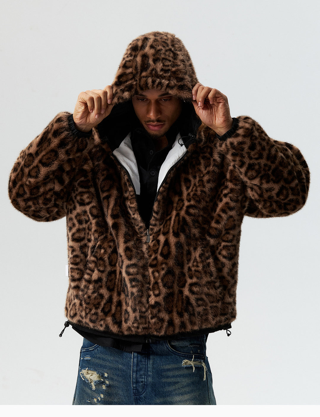 MEDM Reversible Leopard Fur Hooded Track Jacket | Face 3 Face