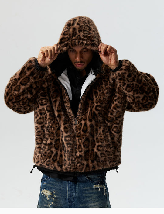 MEDM Reversible Leopard Fur Hooded Track Jacket | Face 3 Face