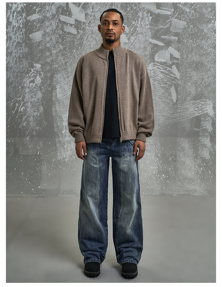 F3F Select Washed Blue Relaxed Fit Vertical Cut Jeans | Face 3 Face