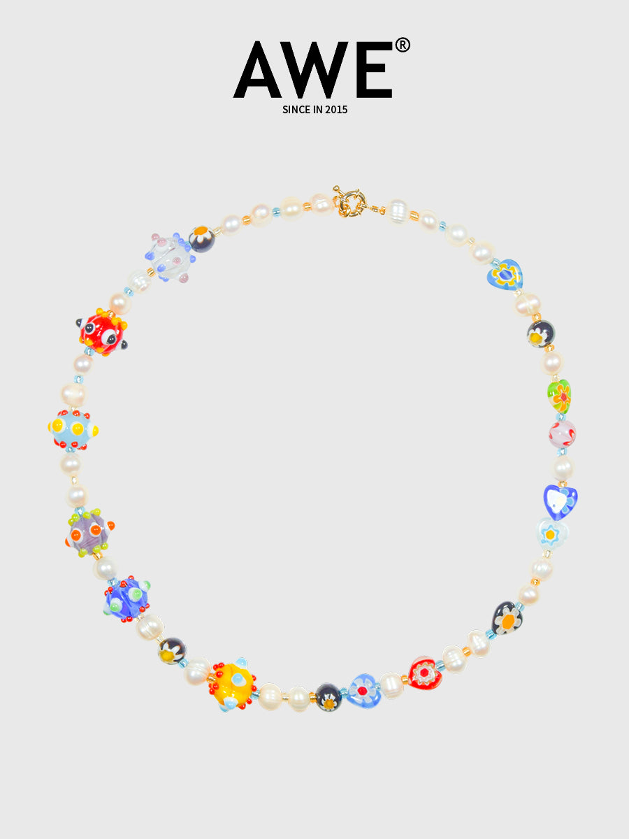 AWE Colorful Love Heart Beaded Pearl Necklace | Face 3 Face