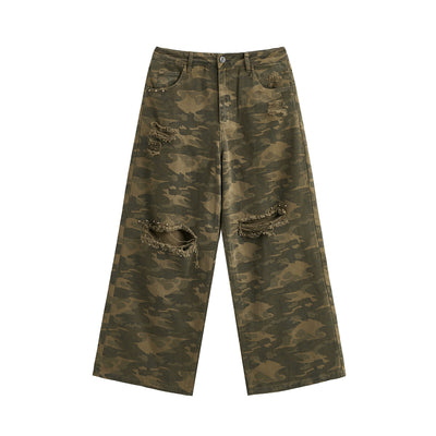 JHYQ Broken Hole Abrasion Camouflage Baggy Work Pants | Face 3 Face