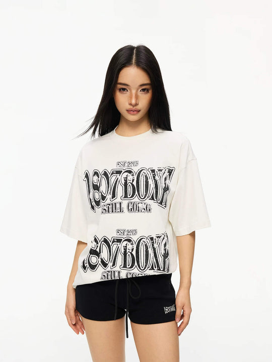 1807 BOXE Vintage Print Distressed Short Sleeve Tee | Face 3 Face