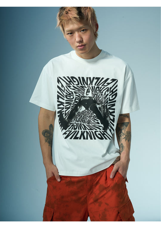 EVILKNIGHT(EK) 3D Portrait and Letter Print Tee | Face 3 Face