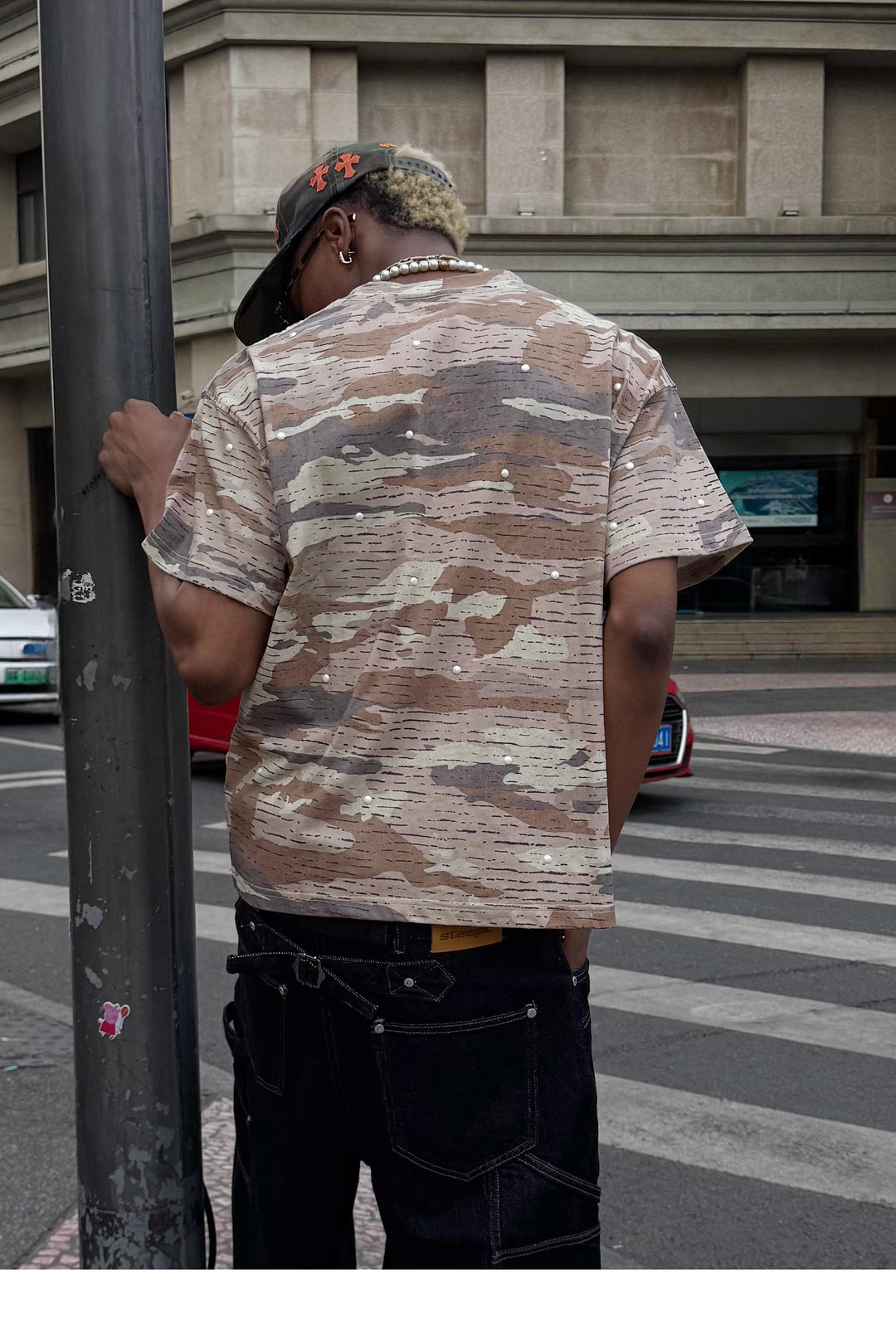 STEEPC Aged Desert Camo Pearl Embellished Print Tee | Face 3 Face