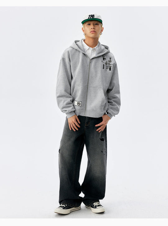 MEDM Beaded Flower Embellished Zip Up Hoodie | Face 3 Face