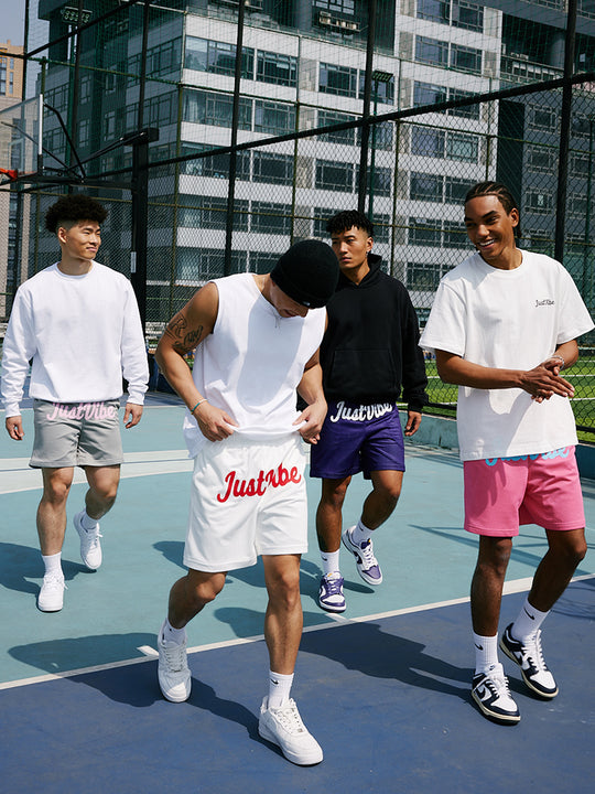 JUST VIBE Basic Logo Printed Mesh Basketball Shorts | Face 3 Face