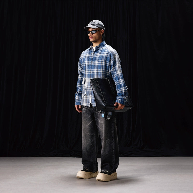 Labt Washed Flannel Plaid Long Sleeve Pocket Shirt | Face 3 Face