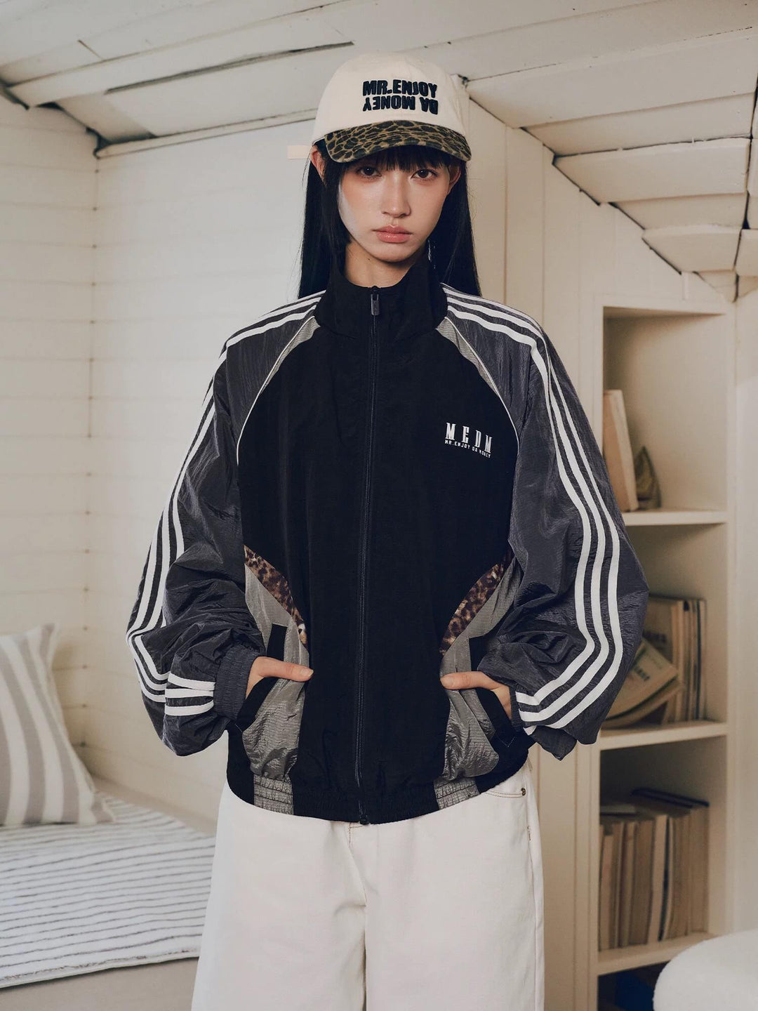 MEDM Leopard Print Color Block Track Jacket | Face 3 Face