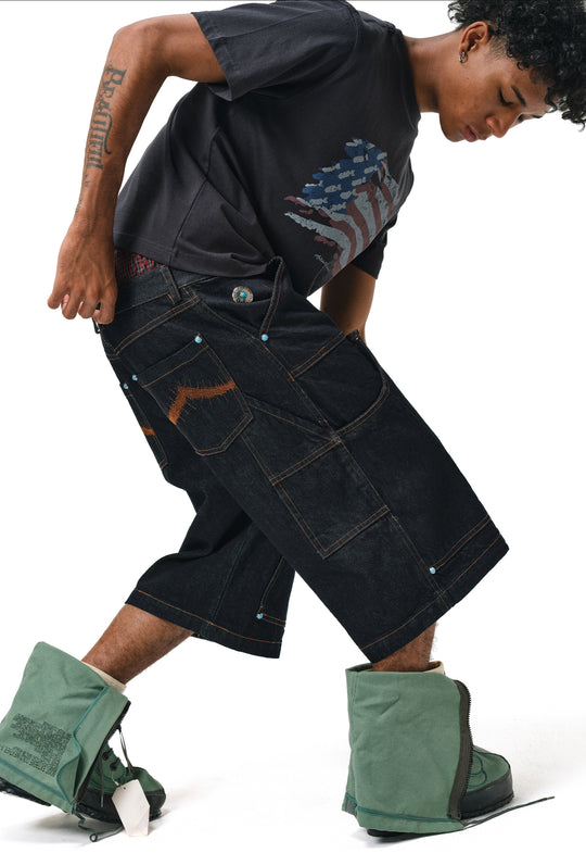 ANTIDOTE Blue Stone Studded Denim Shorts | Face 3 Face