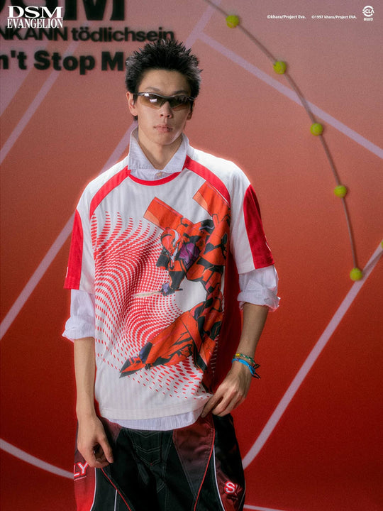 DSM x EVA Unit Graphic Print Striped Short Sleeve Soccer Jersey