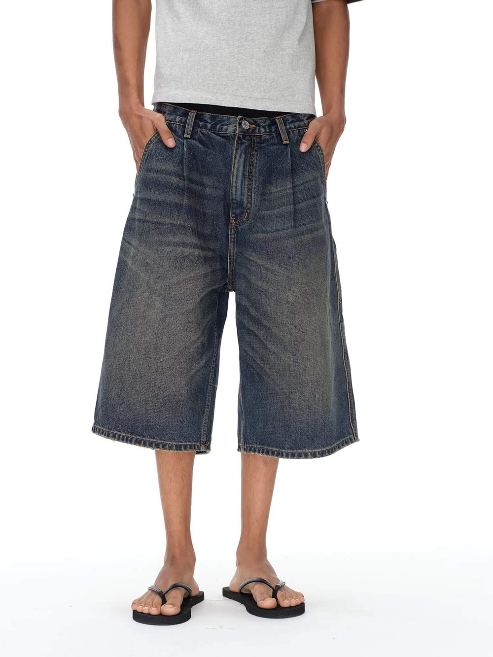 EXITMODE BY BLIND NO PLAN Pleated Washed Denim Shorts | Face 3 Face