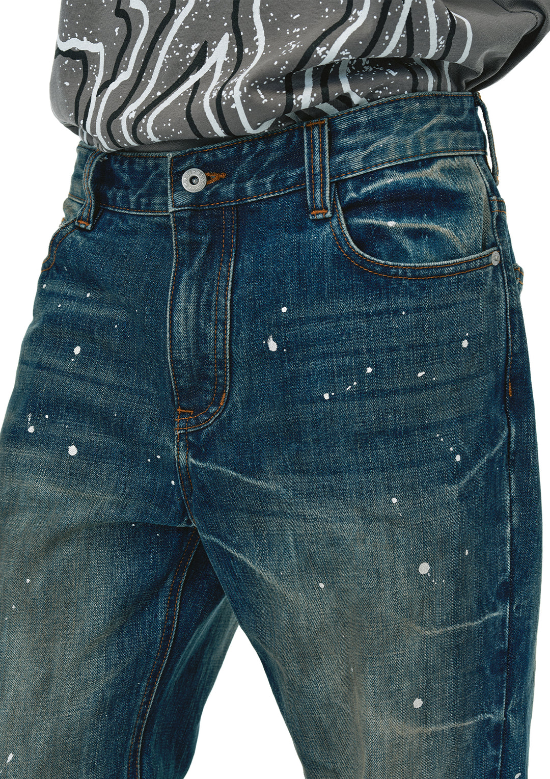 EVILKNIGHT(EK) Aged Splatter Ink Flared Denim Jeans | Face 3 Face