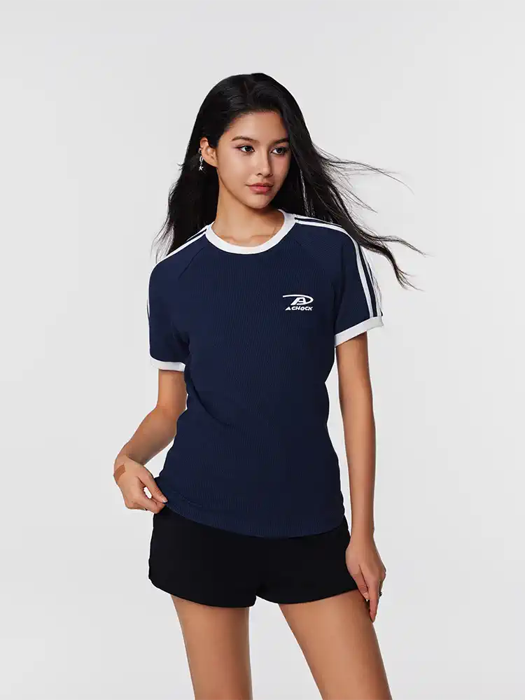 Achock Striped Girls Slim Short Waffle Knit Tee | Face 3 Face