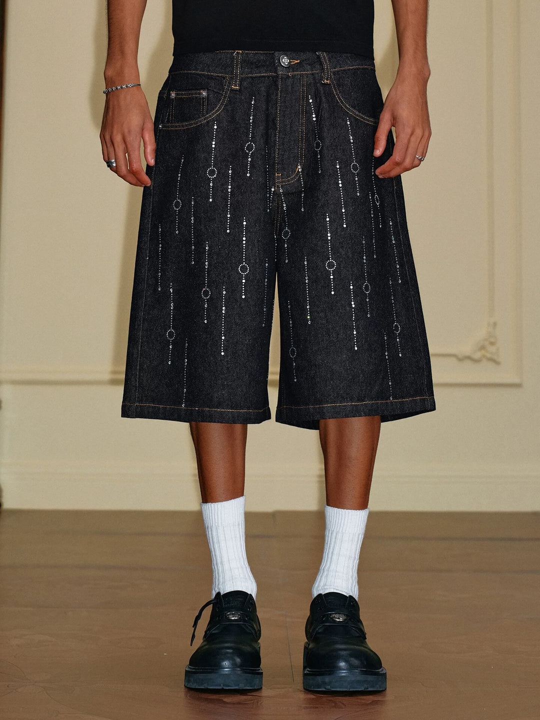 YADcrew Galaxy All Over Rhinestone Denim Shorts | Face 3 Face