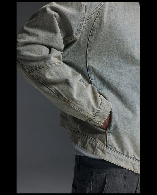 NOVACAM Washed Heavy-Duty Short Work Denim Jacket | Face 3 Face