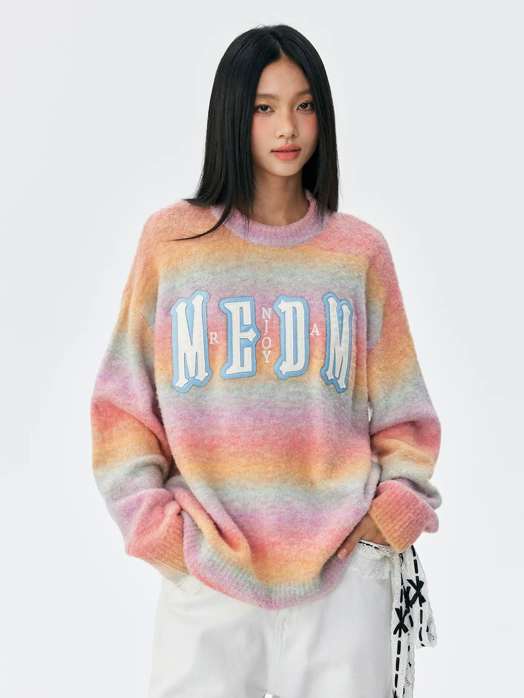 MEDM Logo Patch Rainbow Gradient Knit Sweater | Face 3 Face