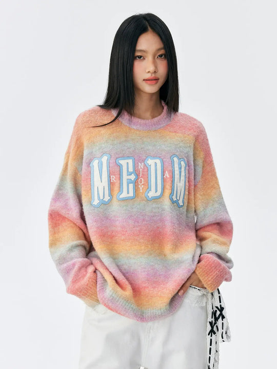 MEDM Logo Patch Rainbow Gradient Knit Sweater | Face 3 Face