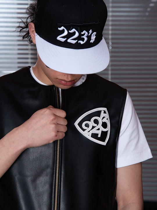 TGFCLUB 223 Embroidered PU Leather Vest | Face 3 Face