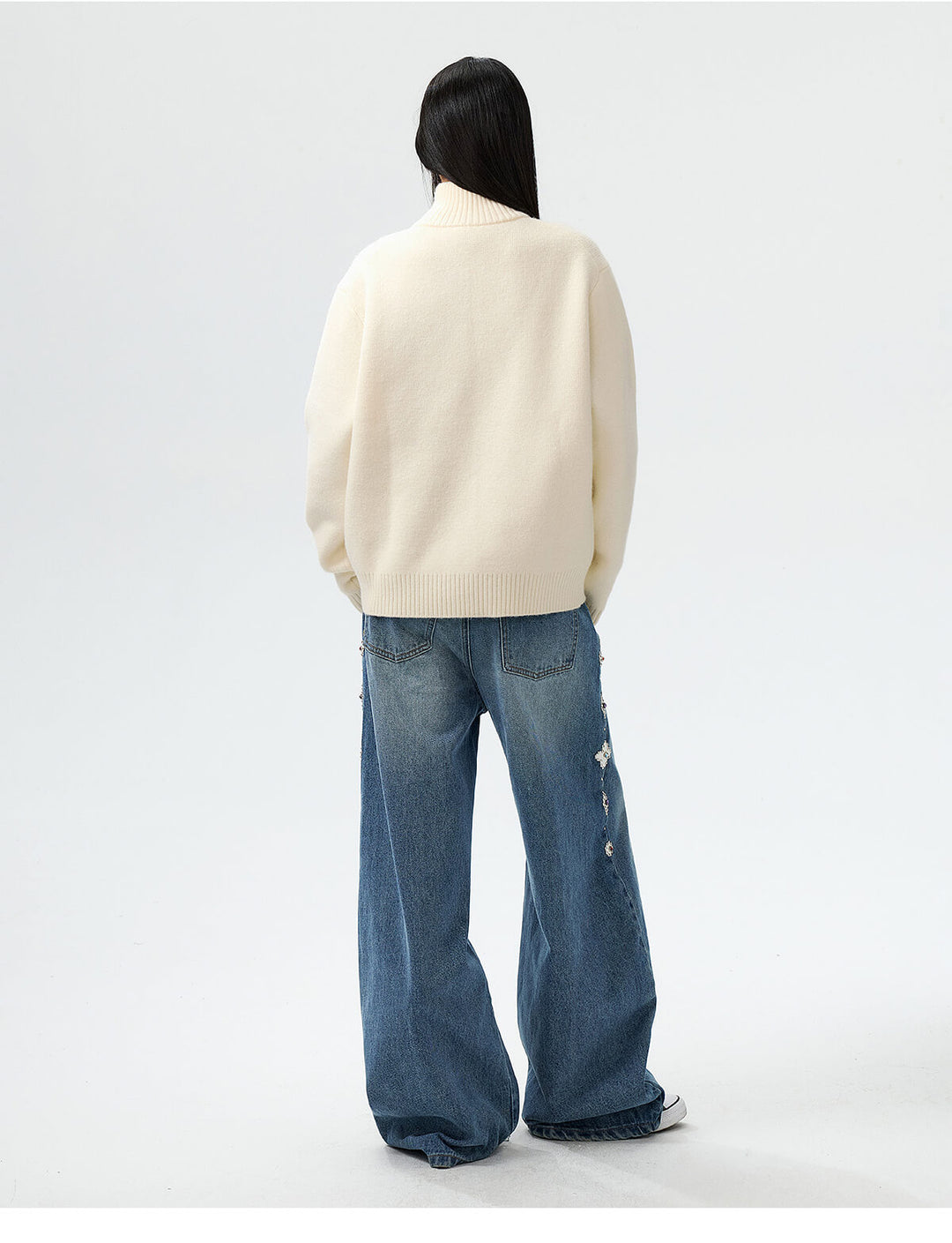 MEDM Rose Embroidered Half Zip Knit Sweater | Face 3 Face