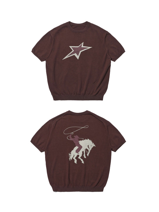LIBERAFIT Star Cowboy Print Cotton Knit Ribbed Trim Short Sleeve Tee | Face 3 Face