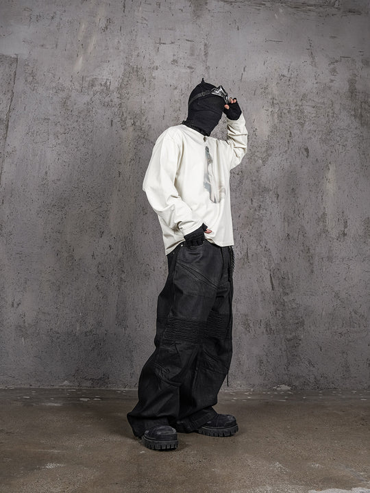 UNDERWATER White Aged Wash Destroyed Portrait Print Long Sleeve Tee | Face 3 Face