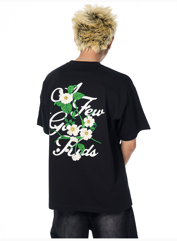 AFGK Flower Embroidered Logo Print Tee | Face 3 Face