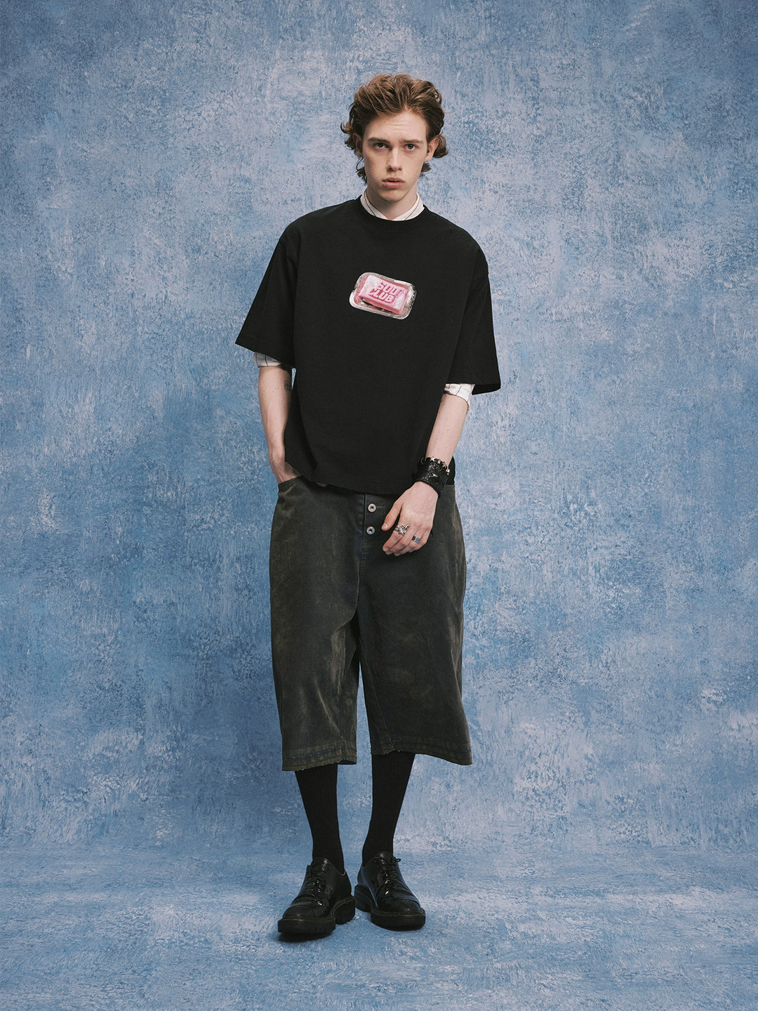 SOD Co. Washed Flocked Baggy Denim Shorts | Face 3 Face