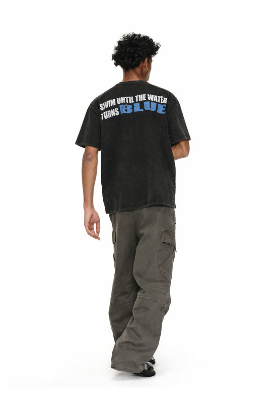 ANTIDOTE Blue Slogan Washed Tee | Face 3 Face