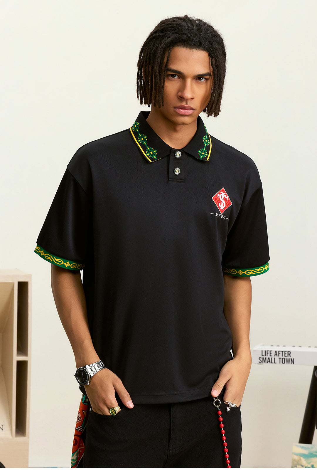 Small Town Kid Ethnic Pattern Jacquard Polo Shirt | Face 3 Face
