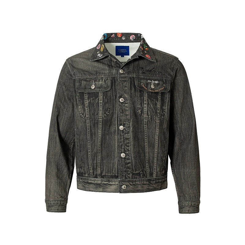 YADcrew Badge-Print Denim Jacket | Face 3 Face
