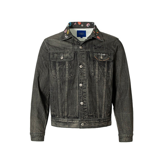 YADcrew Badge-Print Denim Jacket | Face 3 Face