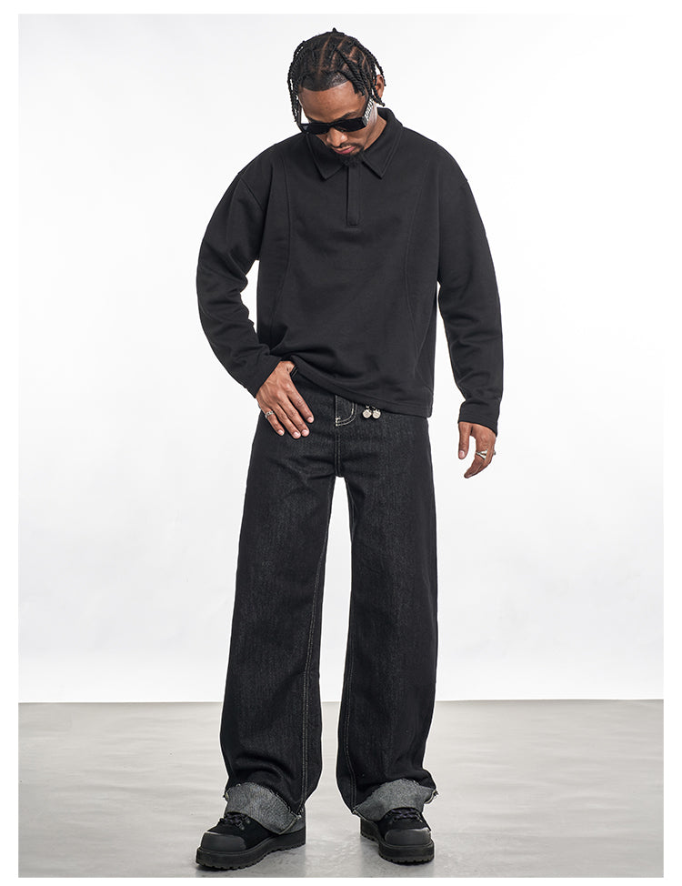 F3F Select Frayed Hem Cuffed Black Jeans | Face 3 Face